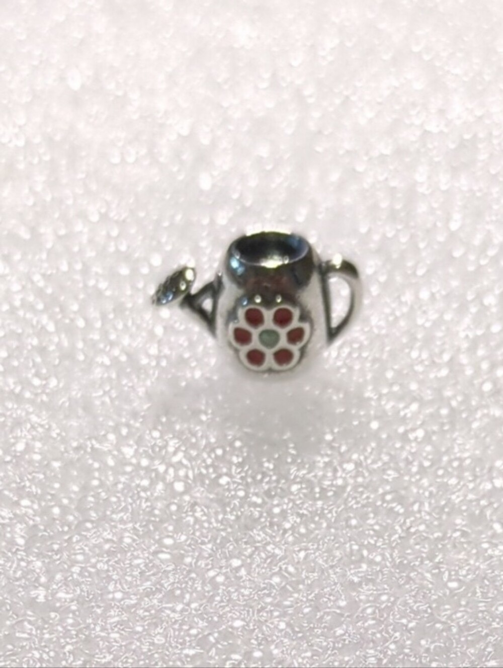 Pandora Sterling Silver Watering Can Charm with Red Enamel Flower
